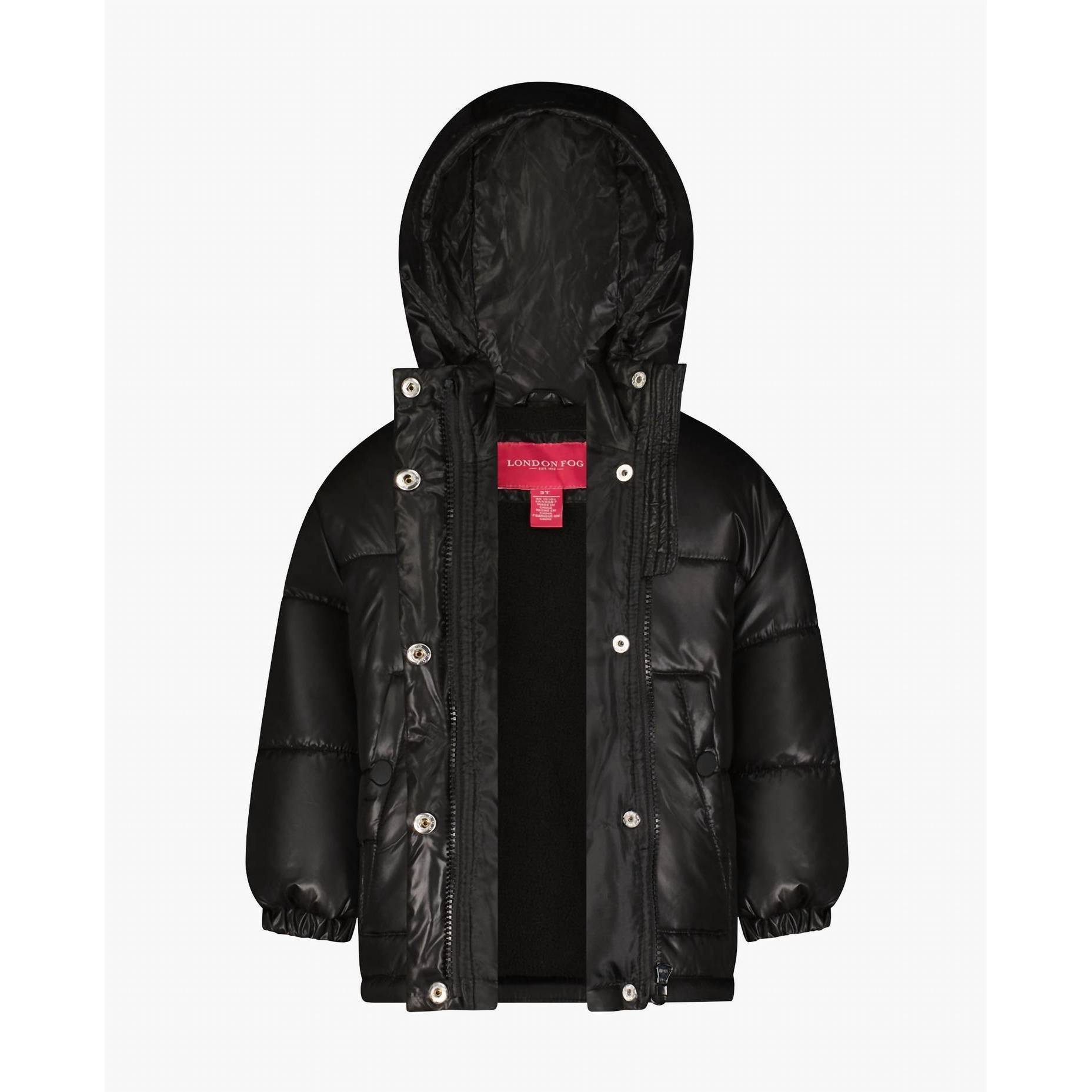 New London Fog Girls Zip-Front Heavy Weight Puffer Jacket In Black